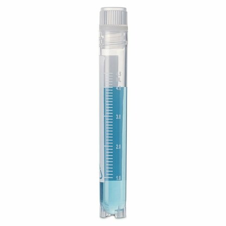 GLOBE SCIENTIFIC Cryogenic Vials, 5.0ml, Sterile, Internal Threads, Attached Screwcap with O-ring seal, RB, SS, PG, WS, 500PK 3034-5